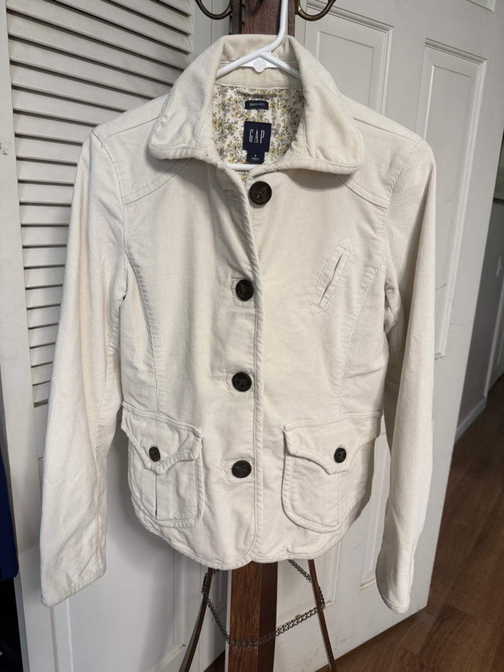 GAP Cream Button-Front GAP "Stretch" Corduroy Cord Button Blazer Pea Coat